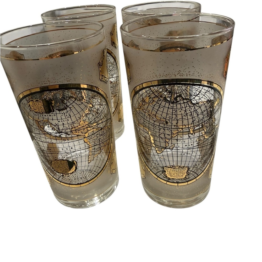 Culver 22K Gold Terrarvm Orbis Geographica  World Map Highball Glasses Set of 4